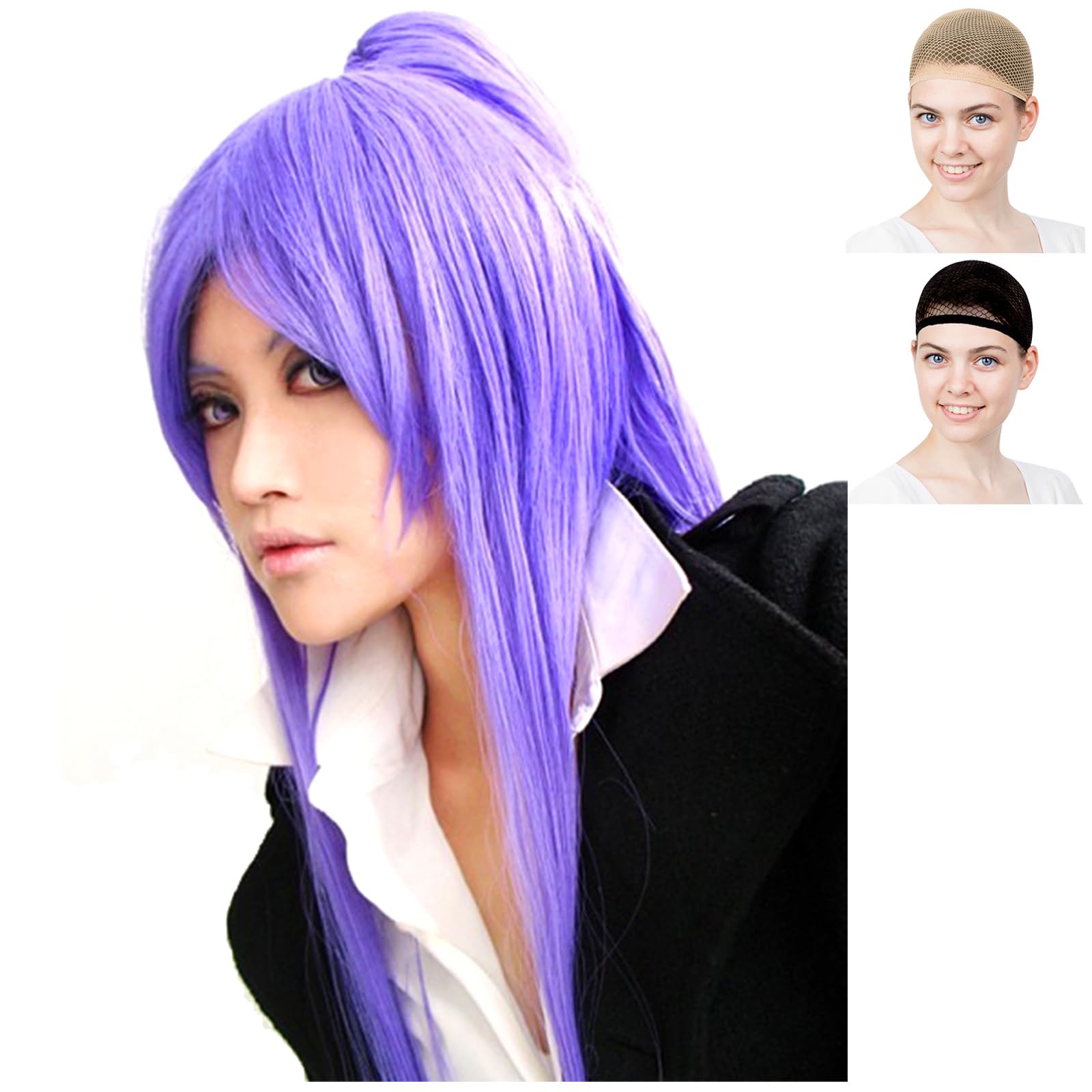 

CaseEden Косплей с включает 2 сетки для парика парик, длинный, пучок, 100см, фиолетовый, фиолетовый