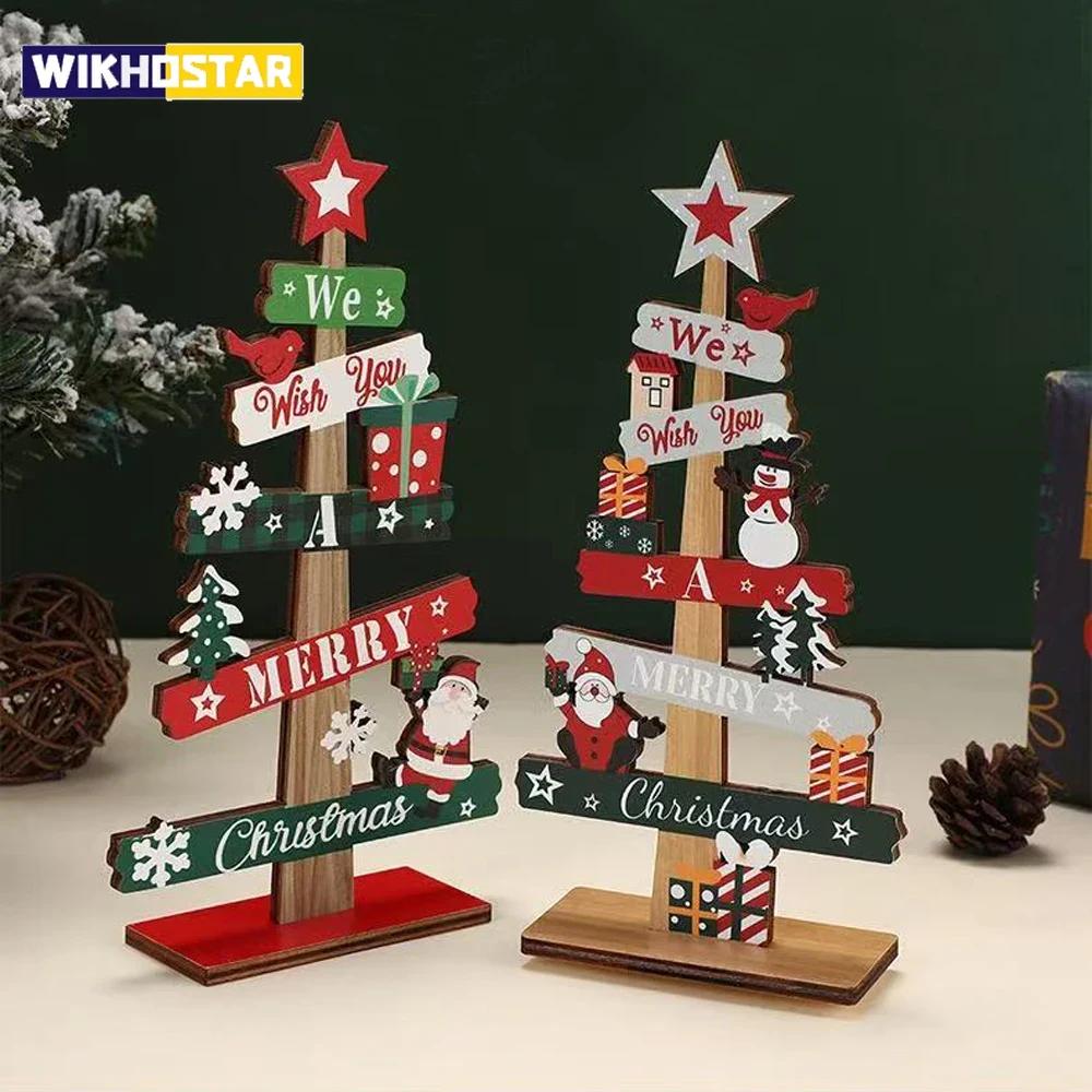1pc Wooden Xmas Tree Ornaments Santa Claus Snowman 2025 Merry Christmas Home Decoration New Year Desktop Decor Navidad