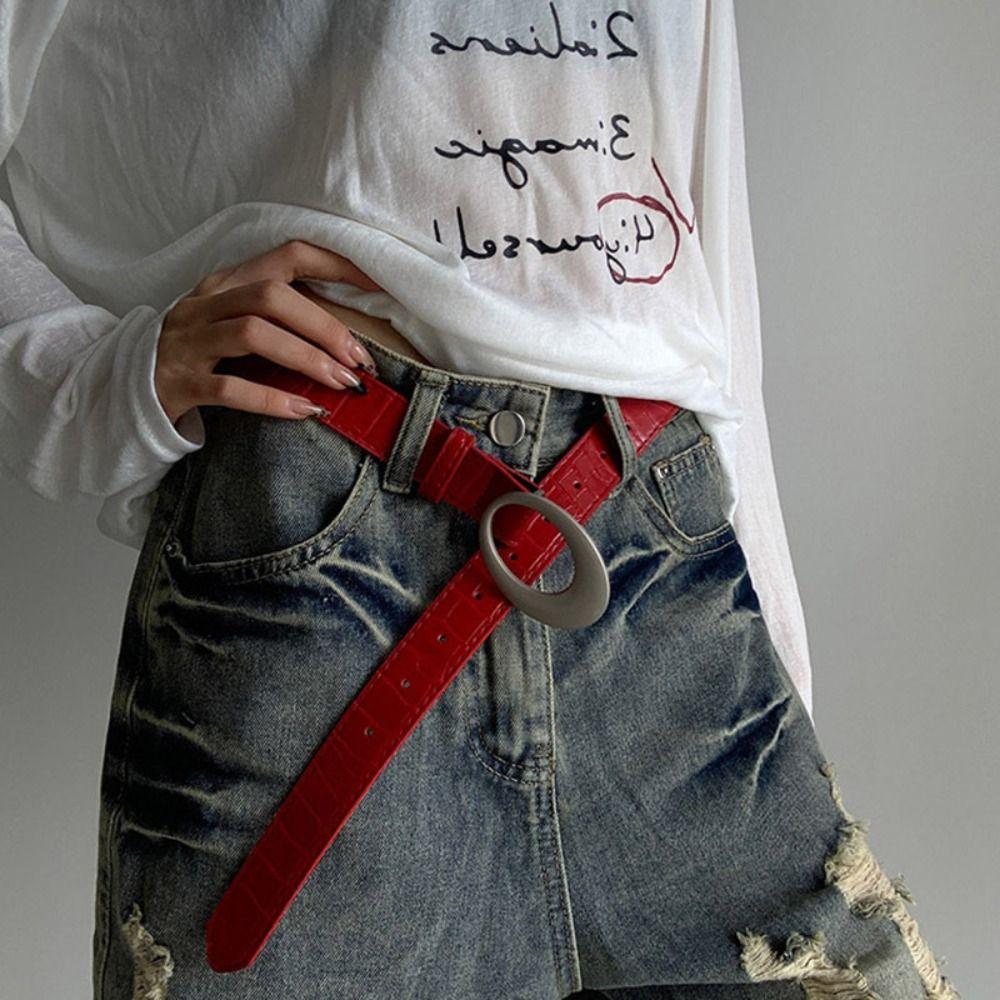 Harajuku Pu Leather Waistband Korean Style Jeans Waistband Adjustable Retro Y2k Belt  Lady