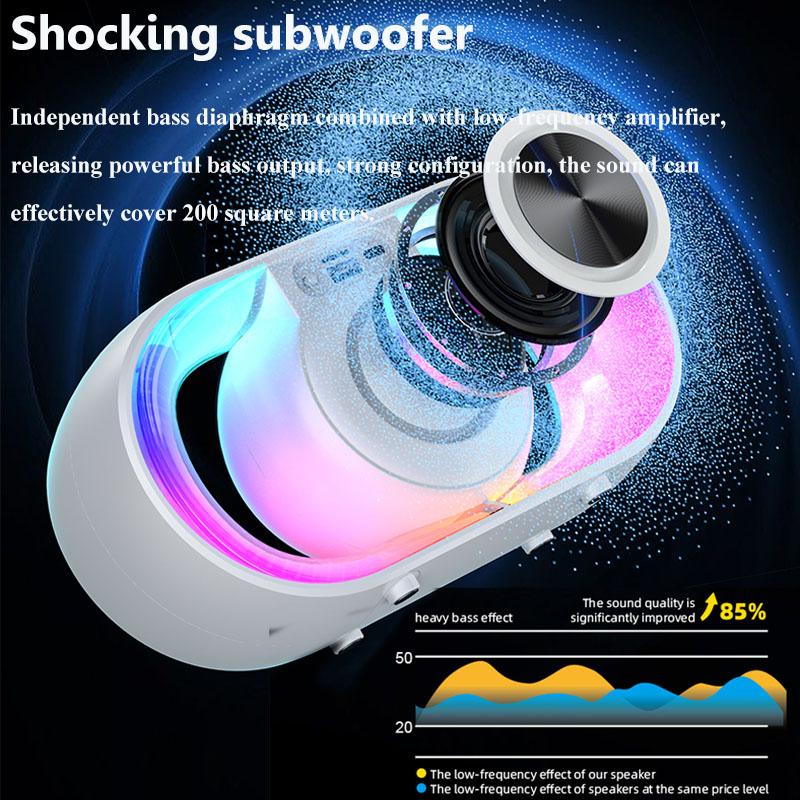 Portable Outdoor Bluetooth 5.3 Speaker RGB Atmosphere Light Shocking Subwoofer Wireless MP3 Music Player Support TF Card USB