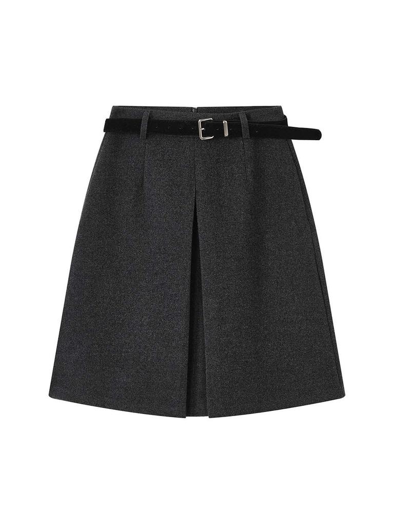 Xu Man Retro Korean Pleated Wool Midi Skirt for Women