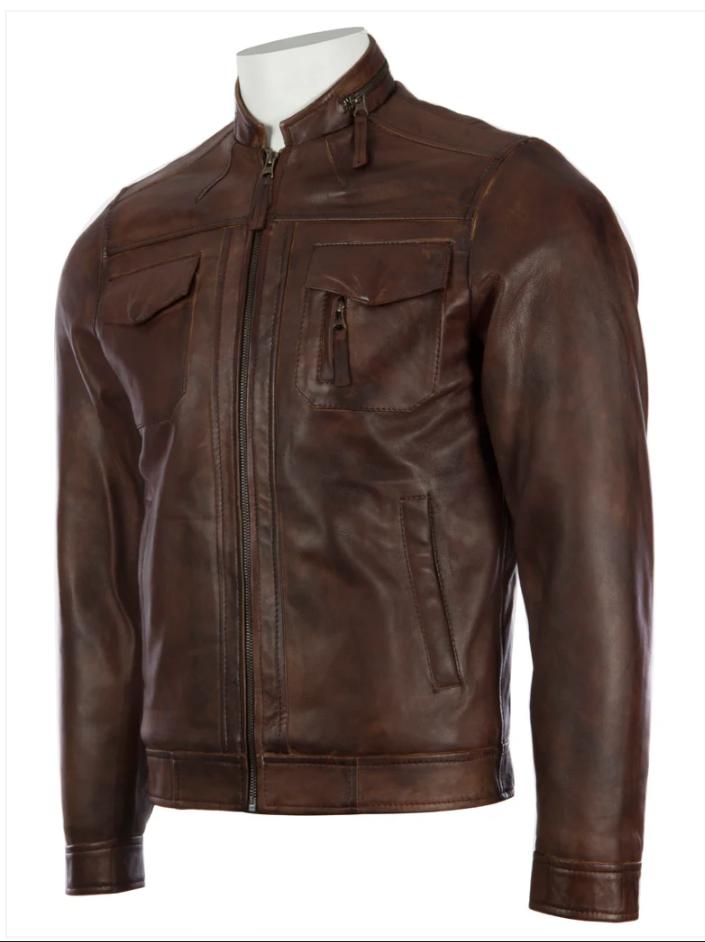 AVIATRIX Men's Real Leather Biker Jacket (2ZCV) - Brown