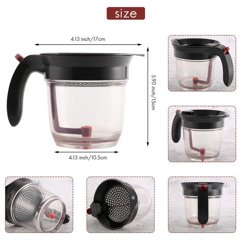 A84E-1000ML Oil Separator Measuring Cup And Strainer With Bottom Release For Gravy Sauces And Other Liquids With Oil Grease