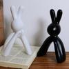 Black and White Resin Rabbit Thinking Figurine - Cute Cartoon Animal Decor for Home, Bedroom, or Study Desk