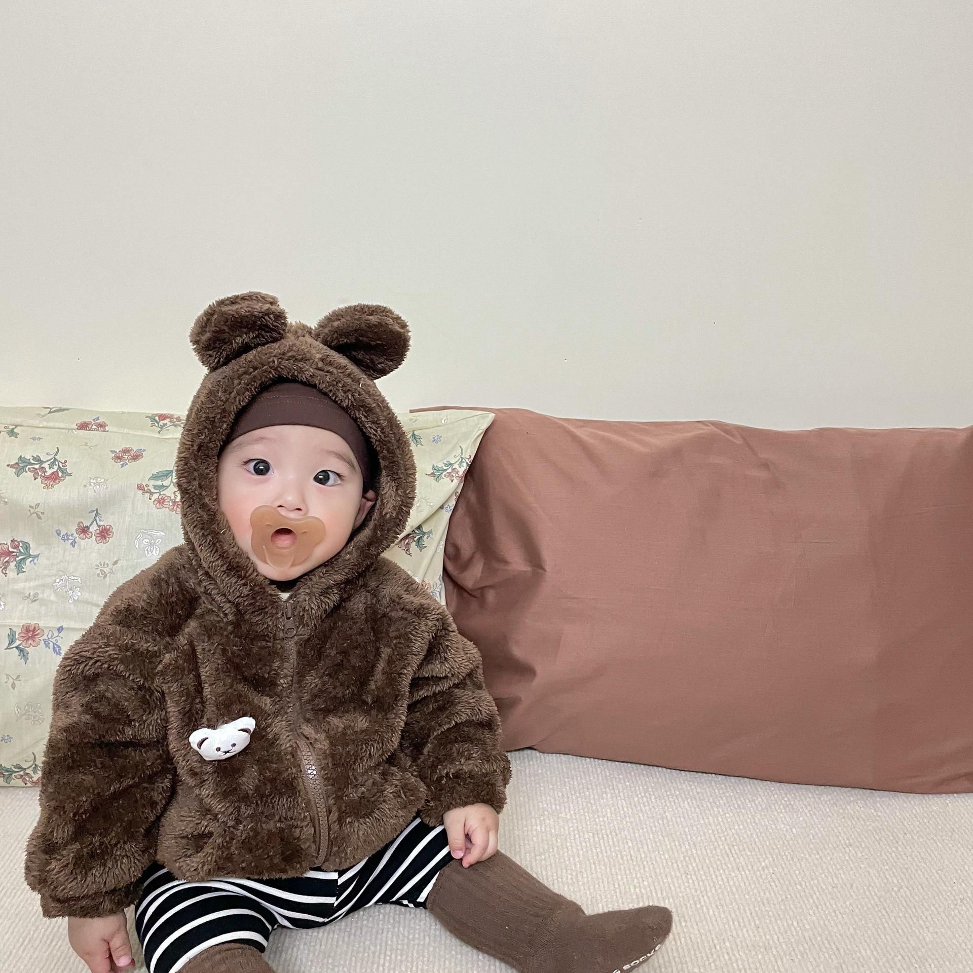 

Пальто для мальчиков и девочек, осенне-зимние, детские, с капюшоном, бархатные, утепленные, топы, одежда для младенцев, детская, хлопковая куртка 100cm коричневый