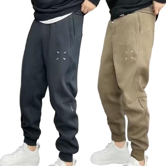 Men Pants Drawstring Elastic Waist Ankle-banded Patchwork Casual Soft Warm Pockets Loose Ninth Pants