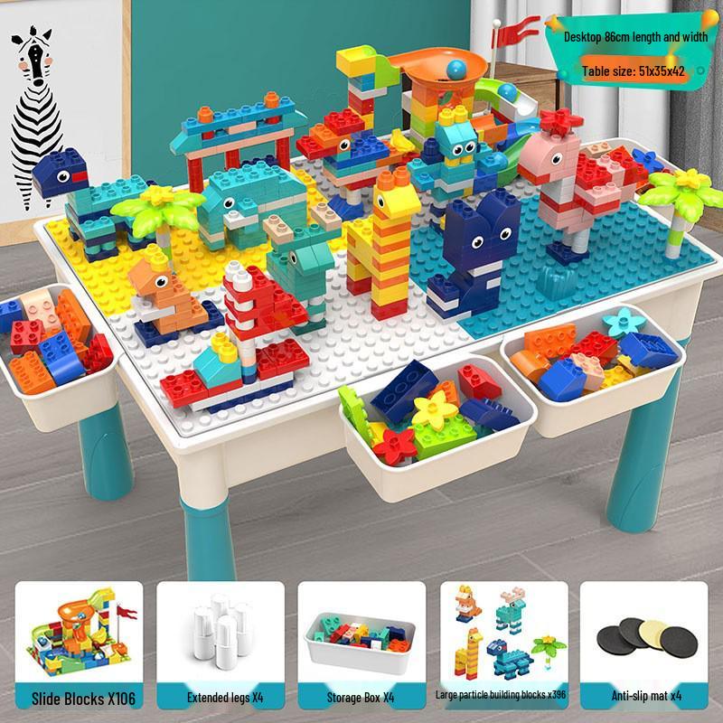 Multifunctional Building Block Table for Kids, Compatible with Large Lego Pieces, Educational Toy for Boys Ages 3-6