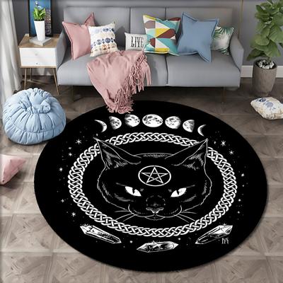 Satanic Cat Impaled Throne Round Rug Bedroom Area Atheist Household Bath Chair Mat Black Carpet Living Room Home Decoration