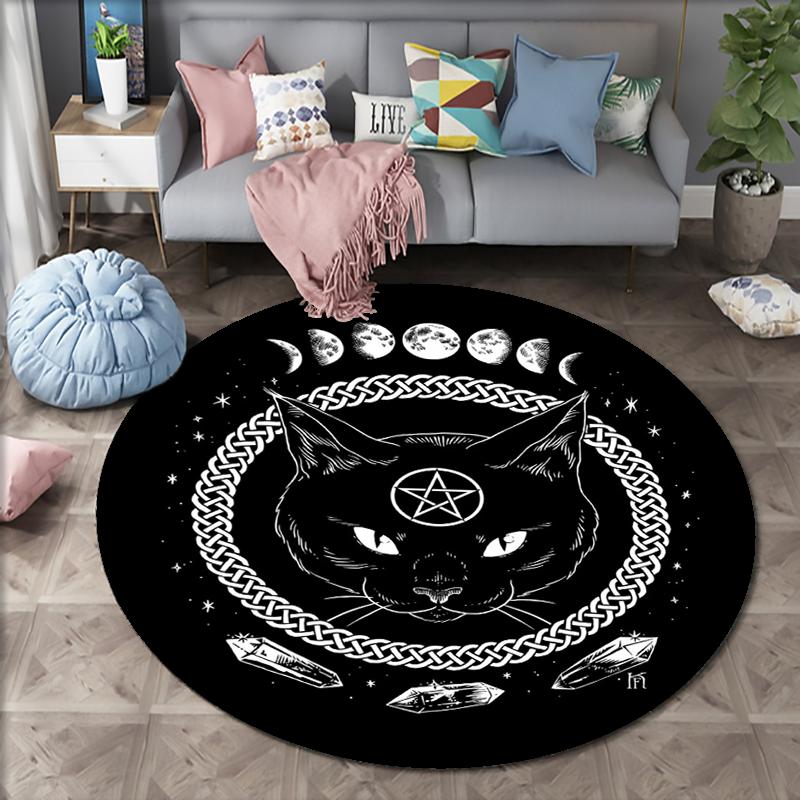 Satanic Cat Impaled Throne Round Rug Bedroom Area Atheist Household Bath Chair Mat Black Carpet Living Room Home Decoration