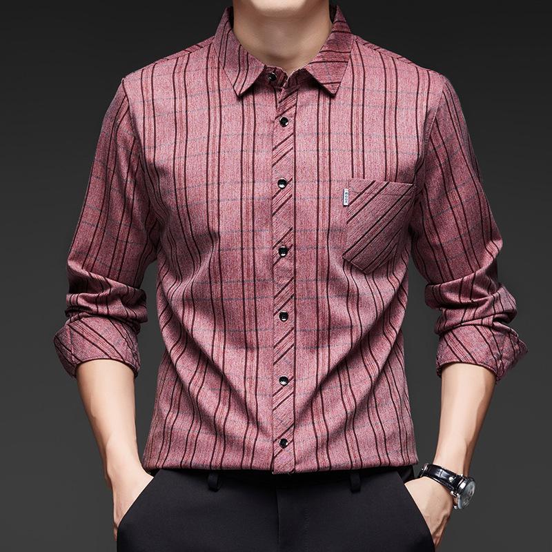 

Men s Shirt High-end Autumn Stripe Casual Business Men s High-end Long Sleeve Shirt M червоний