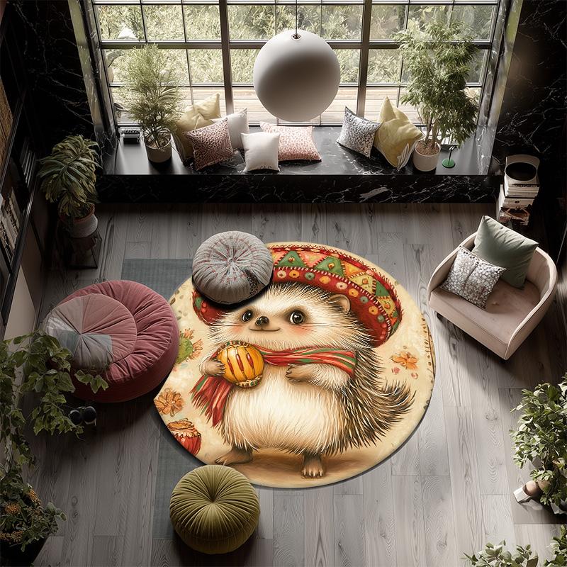 Vintage Costumed Animals,Round Area Rug,Carpet Rug for Living Room Bedroom Sofa Playroom Decor,Non-slip Floor Mat