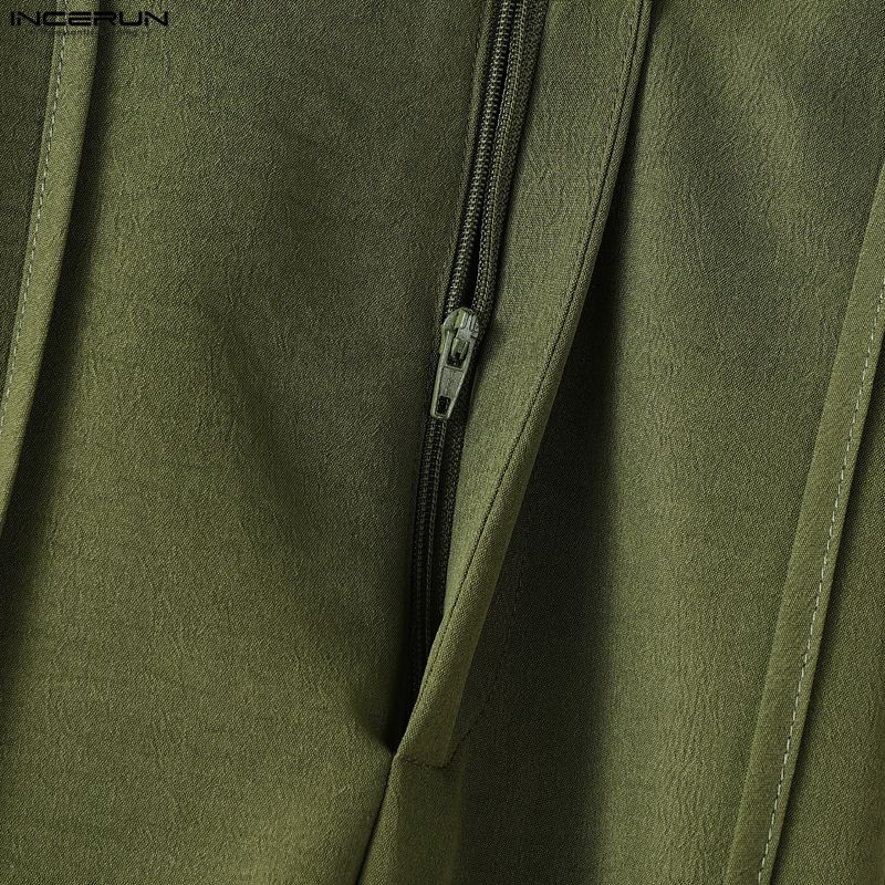 INCERUN Two Piece Suit Men Mockneck Half Sleeve Shirts Trousers Casual Loose Sets