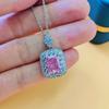 Accessories High Carbon Diamond Color Treasure Pendant Female Princess Pink Diamond Purple Diamond Rectangle Ice Flower Cut Necklace Necklace