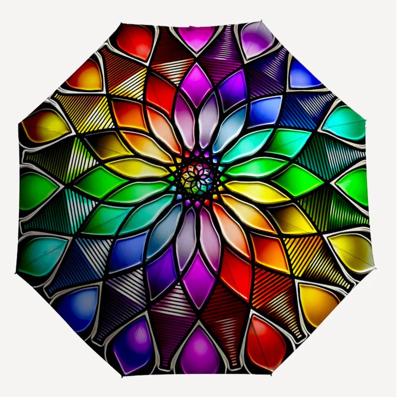 1PC mandala colorful Umbrella-8-Rib Reinforced, Automatic Open, Lightweight & Durable, Cute Fashion Accessory for Outdoor, Beach, or Casual Use, Beach
