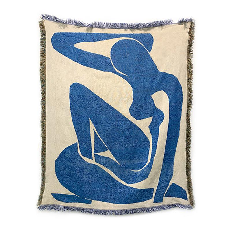 

Japan Abstract Throw Blanket for Sofa Bed Geometric Knitted Tassels Tapestry Blue Camping Blankets Outdoor Picnic Mat deken 130x160cm синий