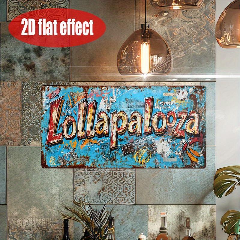

D Flat pc Vintage Grunge Wall Art Plaque Retro Metal Sign with Lollapalooza Music Festival DesignColorful Rock Band Tribute 15x30cm(5.9x7.8inch)