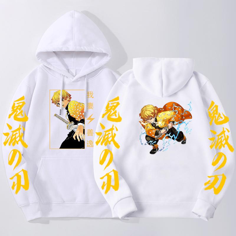 Men's Anime Demon Slayer Printed Hoodies Agatsuma Zenitsu Sweatshirt Harajuku Sleeve Loose Streetwear Casual Unisex Pullover