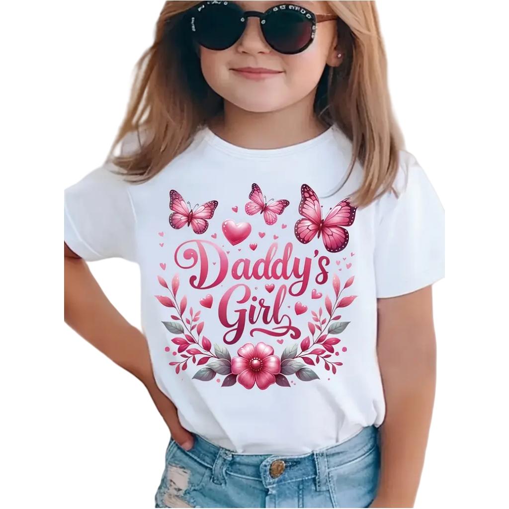 Pink Girl Top Kids Tshirt Toddler Summer Clothes Breathable Cute Boys Clothing Casual Short Sleeve Crew Neck Top Junior T-Shirt