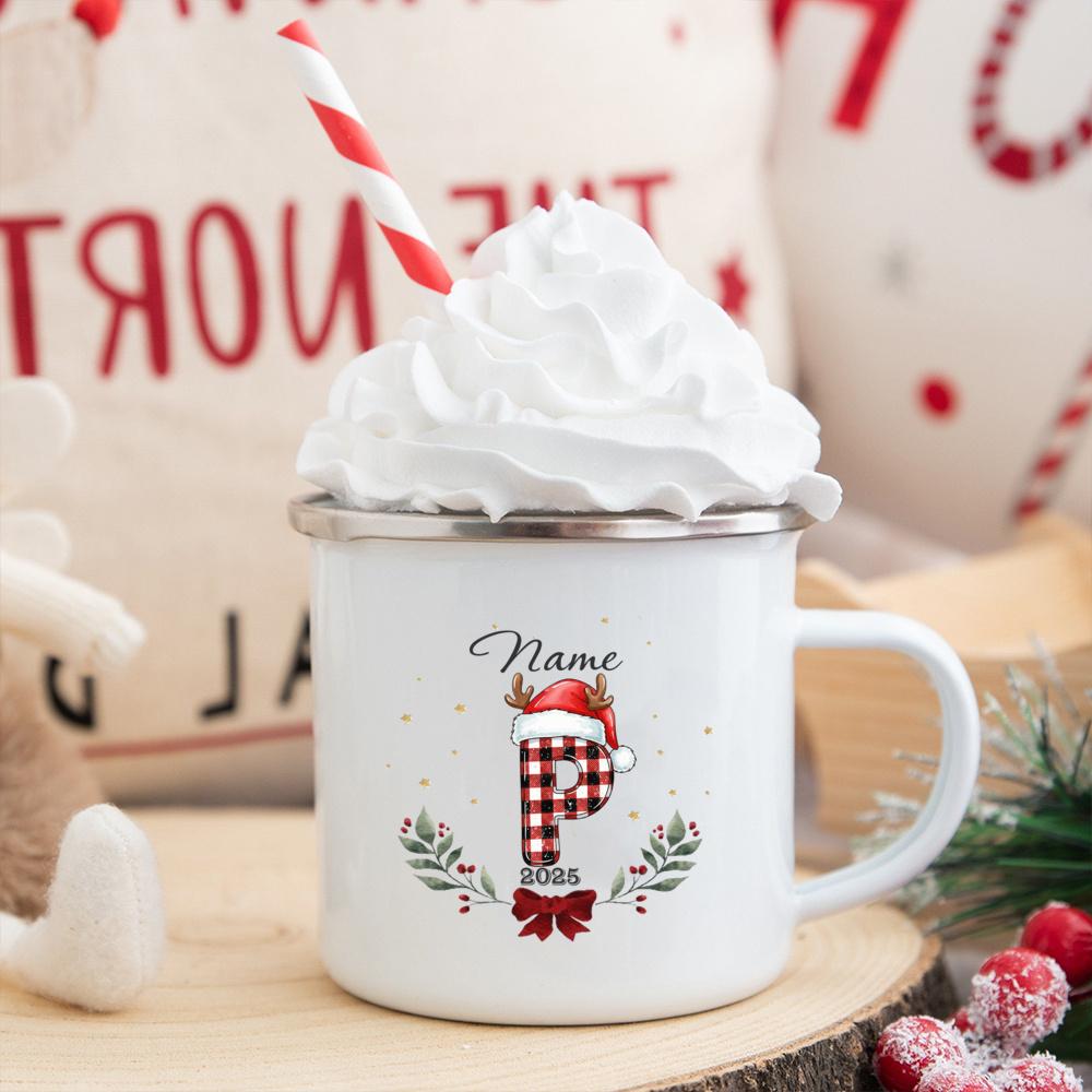 Personalisierte Weihnachtsbuchstaben mit Namen Tasse Heiße Schokolade Schokoladenbecher Getränke Saftbecher Weihnachtsdeko Emaille-Tassen Weihnachten Gi