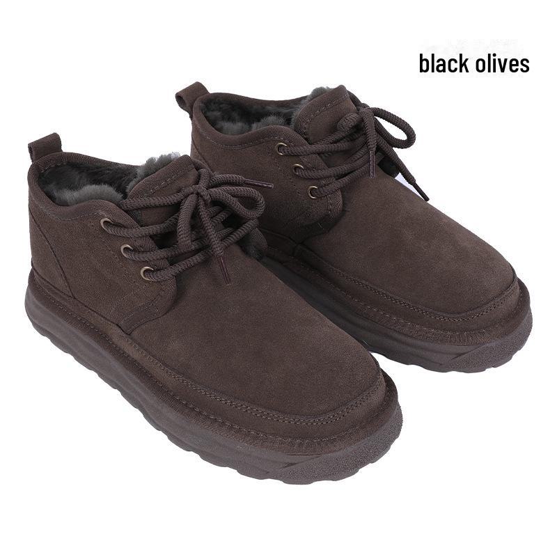 Мужские нескользящие теплые зимние ботинки с толстой овчинной подкладкой 44 черный оливковый 5750₽
