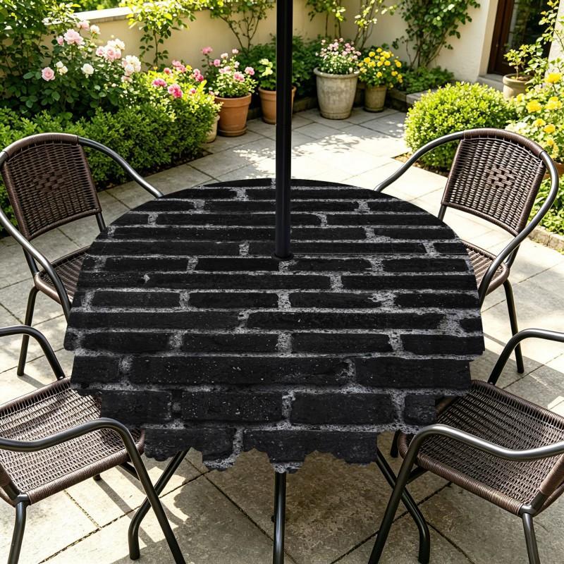 Outdoor Round Tablecloth With Umbrella Hole Waterproof Oil-Resistant Patio Dining Cover Deck Garden Terrace