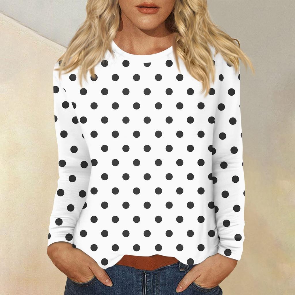 Damen Täglich Lässig Langärmlig Bedruckt O-Ausschnitt Oberteil