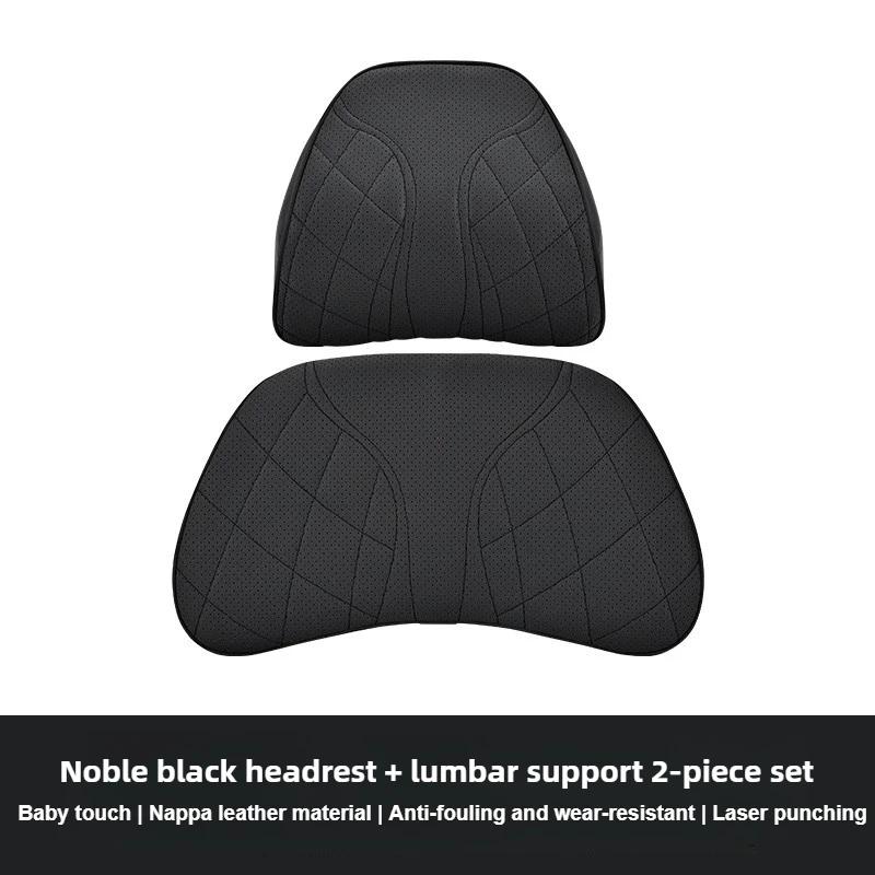 Universal Car Lumbar Support Pillow & Headrest Cushion - Memory Foam Neck/Back Cushion with OEM Car Texture