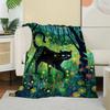 Enchanted Forest Black Cat Flannel Blanket, Magical Woodland Art Throw, Soft Cozy for Cat Lover Home Decor, Warm Sofa Couch Gift