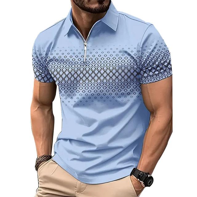 Golf Shirt Fashion 3D T-shirt Zipper POLO Shirt Casual Short Sleeve Summer Street Clothing Men's Clothing European Measurement