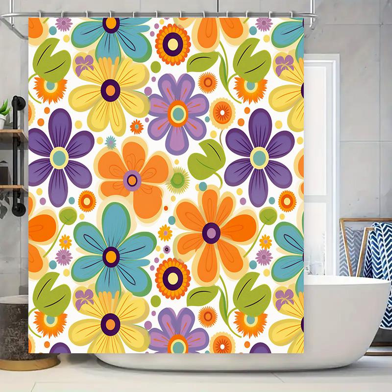 

Colorful Floral Shower Curtain With Green Leaves Modern Design For Bathroom Decorations In Orange, Purple, Yellow Blue Colors (S W60H190(CM)-1 Pcs