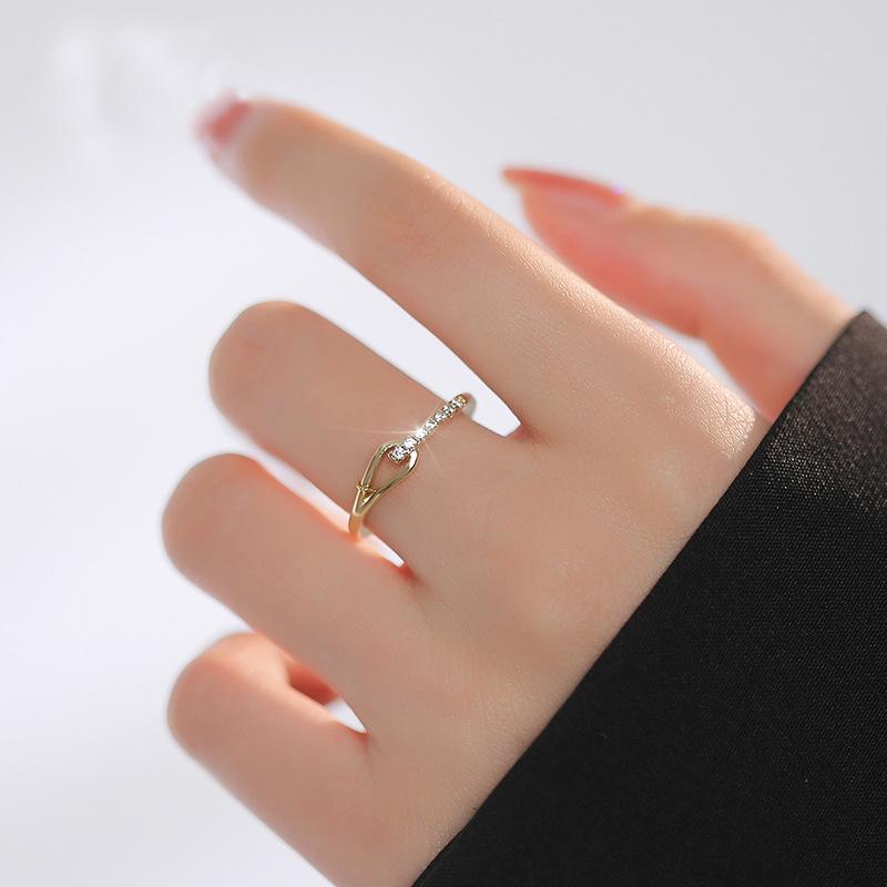 Adjustable Modern Geometric Ring With Cz Stone  Stylish Korean Fashion Ring For Women Gold White