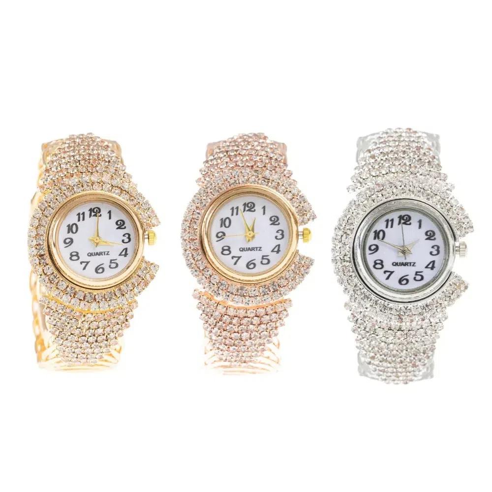 Elegant Quartz Zircon Wrist Watch Vintage Open Bangle Watches Personality Crystal Watches  Gifts
