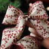 Imitation Linen Ribbon for Decor Christmas Red Berry Ribbon, 2.2 Yards 2.5 Inch Wide Wired Edge Bows Gift Box Packaging DIY Wreath Holiday Tree