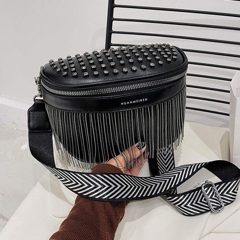 Fashion Tassel Fanny Packs Crossbody Bag Women's Chest Bags PU Leather Waist Sling Phone Pouch with Adjustable Strap