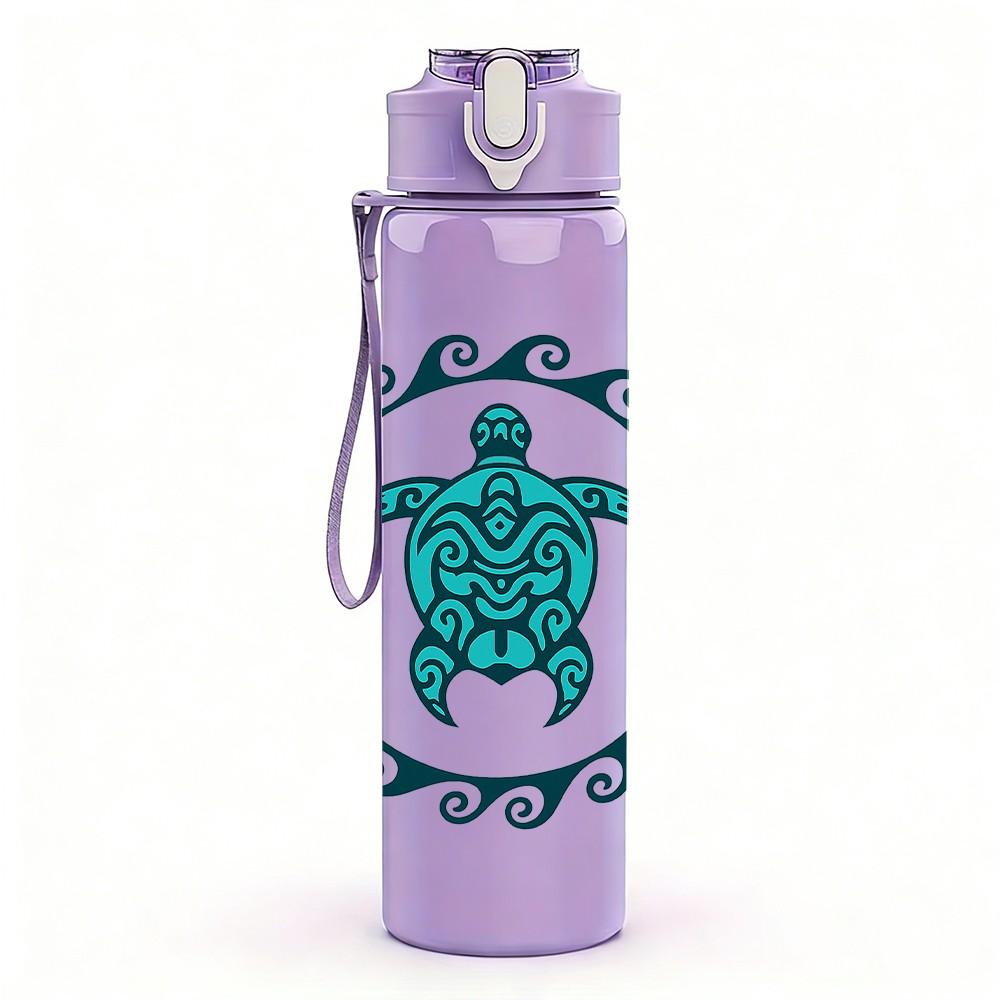 1PC Sea Turtle Circle Badge Print 750ml Color Plastic Sports Water Bottle Leakproof Flip Straw Lid Suitable for Sports Office Home Use