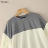 ZANZEA Blusa Casual de Mujer con Cuello Redondo, Manga 3/4, Holgada, con Empalme