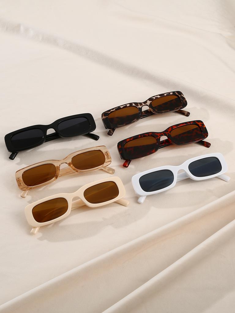 6Pcs Trendy, Simple and Personalized Multi-Color Rectangular Small Frame Combination Sunglasses Set Suitable for Daily Commuting