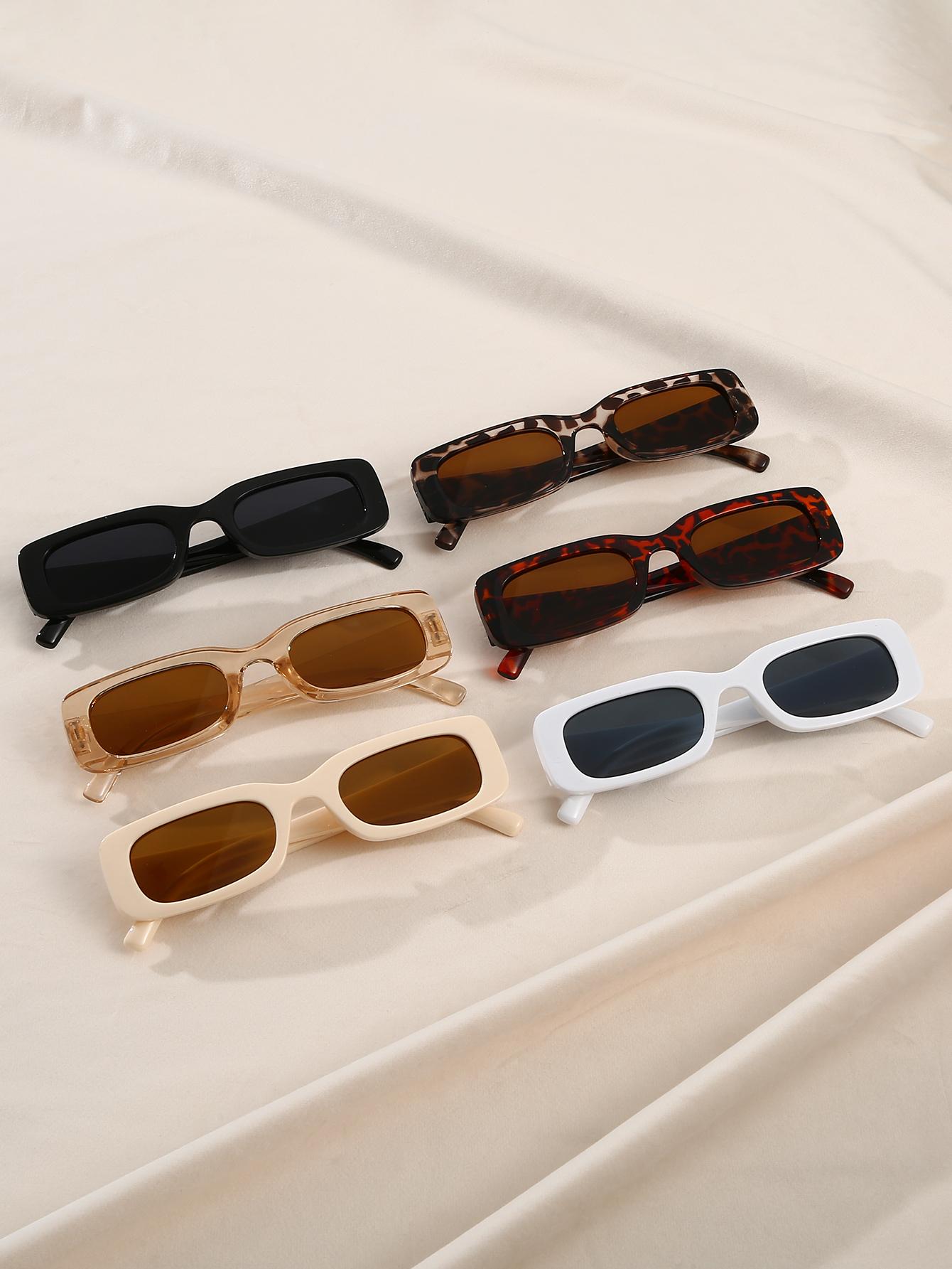 

6Pcs Trendy, Simple and Personalized Multi-Color Rectangular Small Frame Combination Sunglasses Set Suitable for Daily Commuting