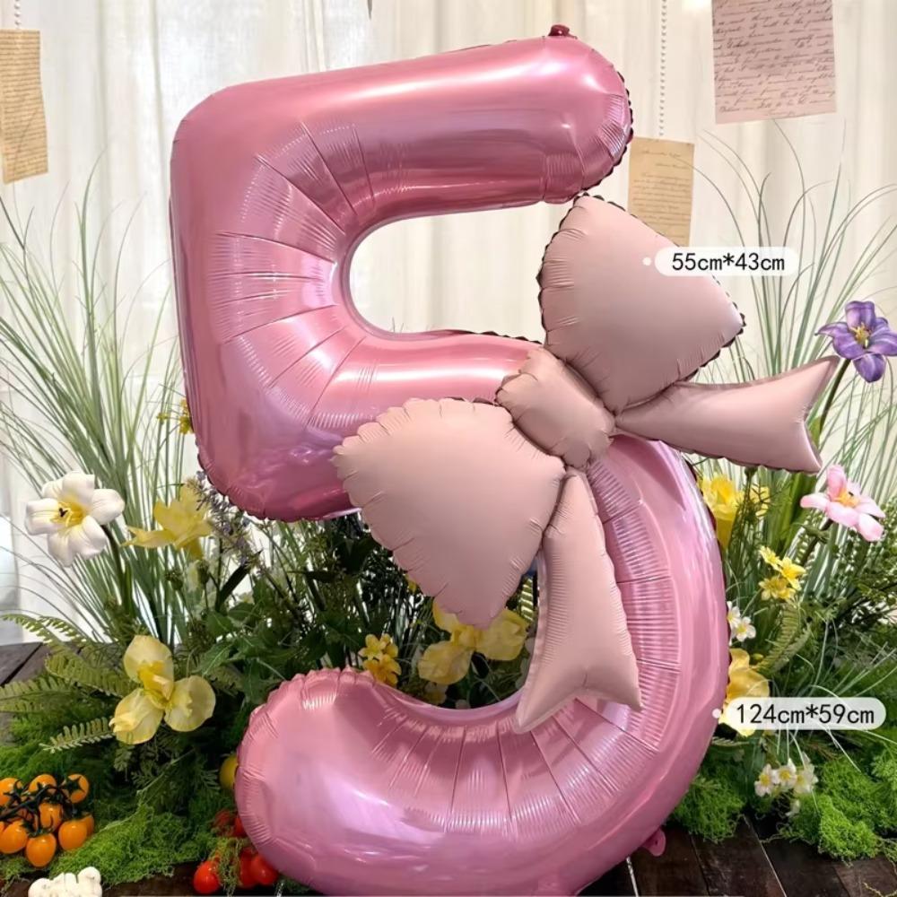 40inch Pink Digital Bowknot Bow Aluminum Foil Balloons for Girls Wedding Birthday Party Decor Number Party Photo Props Supply