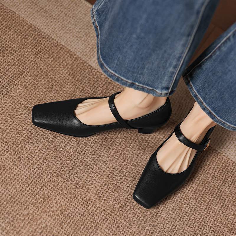 Krazing Pot Microfiber Square Toe Thick Med Heels Spring Summer Shoes Big Size 43 concise style Women Office Lady Pumps