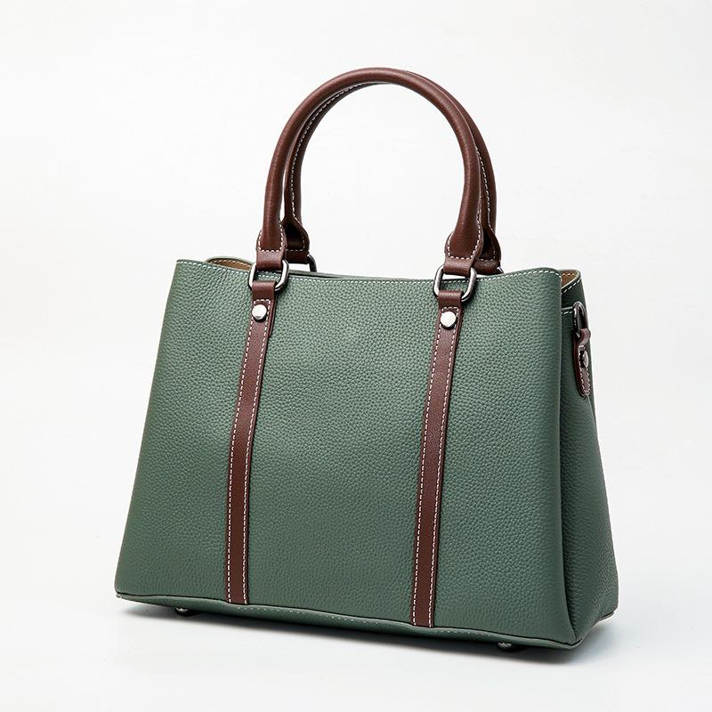 Single Shoulder Crossbody Bag Large Capacity Color Contrast Tote Top Layer Cowhide Tote with Genuine Leather Handbag for Women