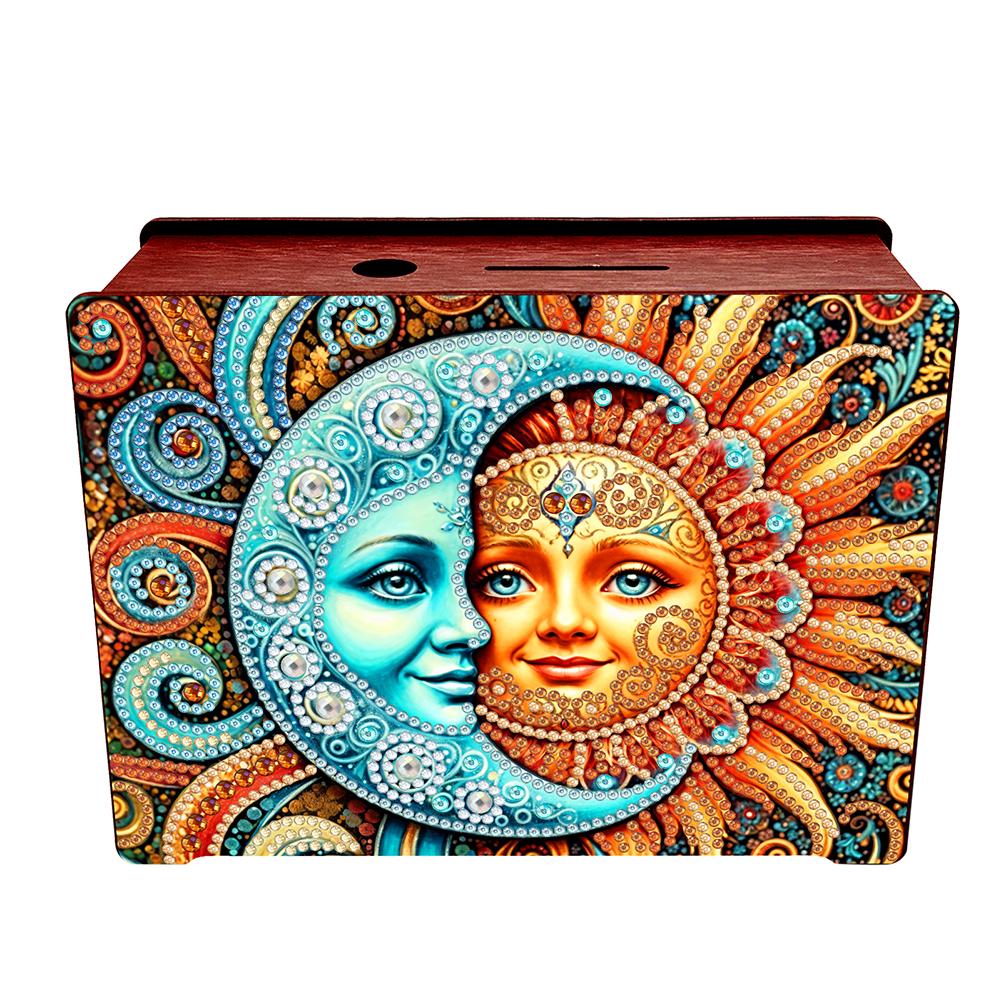 Creative 5D DIY Diamond Painting Money Saving Box Desktop Diamond Art Kits Wooden Coin Bank Storage Box for Home Decor and Gift