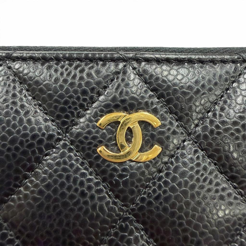 Very Good CHANEL Purse Black Caviar Skin Women AP0242 Used