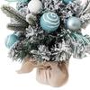 Snowy Mini Christmas Tree Small Tabletop Artificial Flocked Tree with Balls Bow And Cloth Bag Base for Home Office Desk Decor