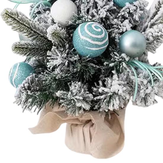 Snowy Mini Christmas Tree Small Tabletop Artificial Flocked Tree with Balls Bow And Cloth Bag Base for Home Office Desk Decor