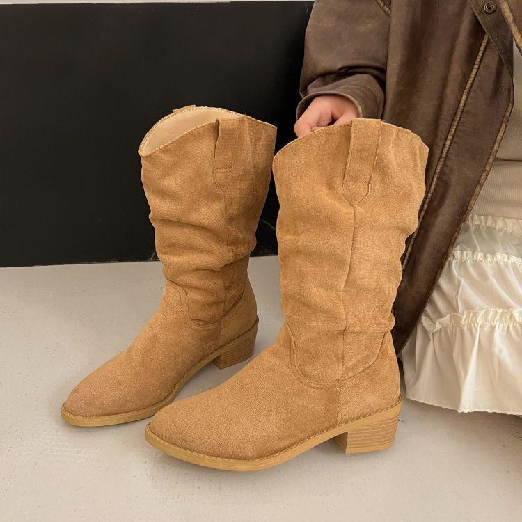 Retro Women's Mid-Calf Height-Increasing Cowboy Boots - Stacked Heel Autumn 2025 Edition