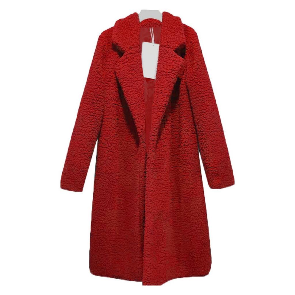 Ladies', Medium Length, Lapel, Woolen Jacket, Long Sleeved, Solid Color, Loose Fit, Casual Jacket