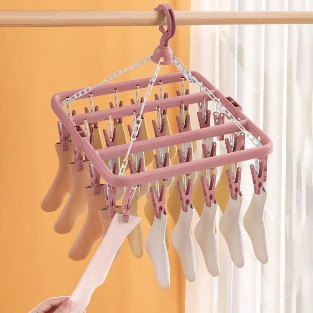 32 Clips Drying Rack Extra Thick Laundry Set Foldable Drip Hanger  Underwear Drying