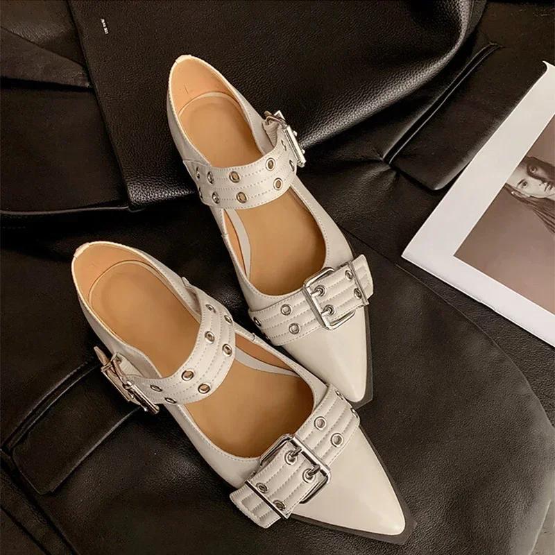 

Модные женские туфли Мэри Джейн на плоской подошве с острым носком, летние туфли, дизайнерские брендовые сандалии 2024 года в стиле Лолита, прогулочные туфли Chaussures Femme 38 белый
