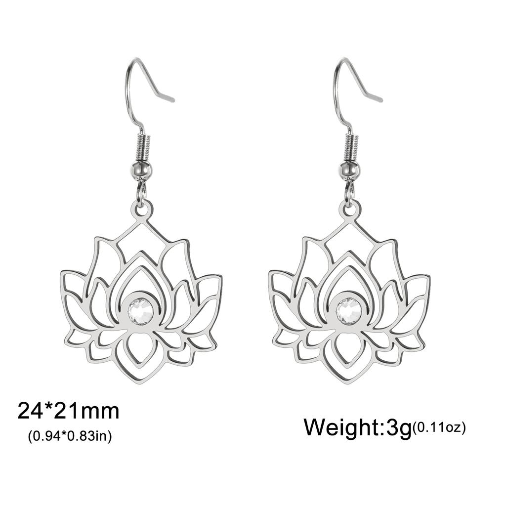Teamer Buddhist Lotus Flower Women's Earrings Stainless Steel with Clear Zircon Dangle Earrings Yoga Amulet Vintage Jewelry